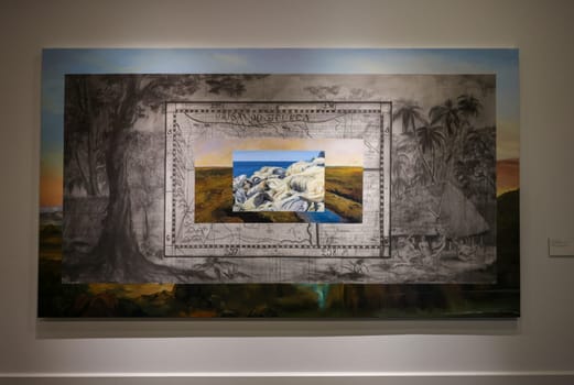 Venice, Italy - May 7 2024: Foreigners Everywhere 60th Venice Art Biennale in Venice. The Framing of the landscape IV. View of Plastic Waste Landfill on the Almeria Coast