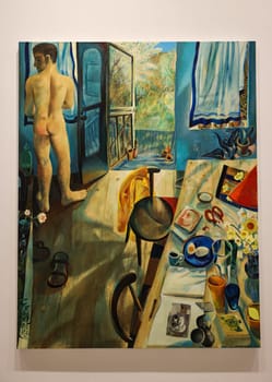 Venice, Italy - May 7 2024: Foreigners Everywhere 60th Venice Art Biennale in Venice. April after Christopher Wood by Louis Fratino. Oil on canvas
