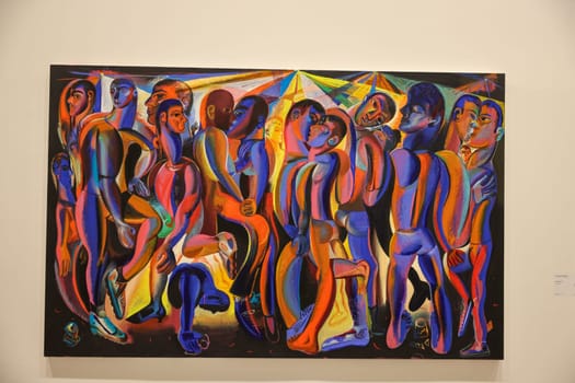 Venice, Italy - May 7 2024: Foreigners Everywhere 60th Venice Art Biennale in Venice. Metropolitan by Louis Fratino. Oil on canvas