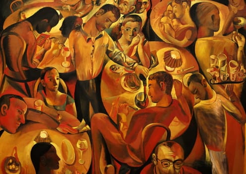 Venice, Italy - May 7 2024: Foreigners Everywhere 60th Venice Art Biennale in Venice. Wine 2024 by Louis Fratino. Oil on canvas