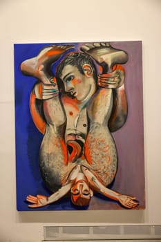 Venice, Italy - May 7 2024: Foreigners Everywhere 60th Venice Art Biennale in Venice. I keep My treasure in  My Ass by Louis Fratino. Oil on canvas
