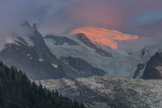 sunset in Mont Blanc Massif Chamonix Alps France