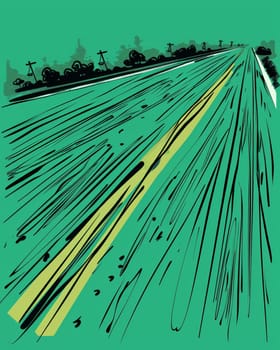 Illustration of contract paper and gavel on a dynamic green background with perspective