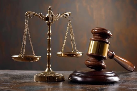 Classic legal symbols representing law and order in professional setting