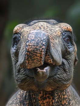 Close-up of an elephant's face, showing its detailed skin texture and expressive eyes