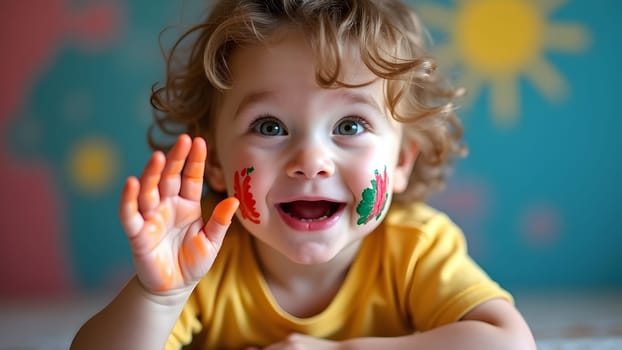 Happy child with the paints