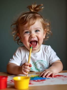 Happy child with the paints