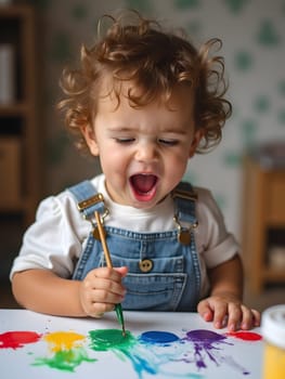 Happy child with the paints