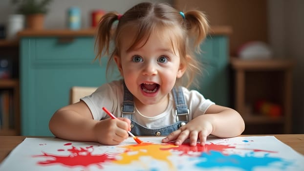 Happy child with the paints