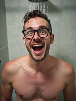 Geek man in the shower