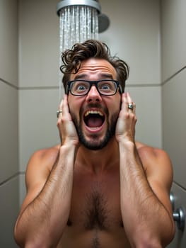 Geek man in the shower