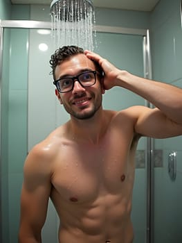 Geek man in the shower