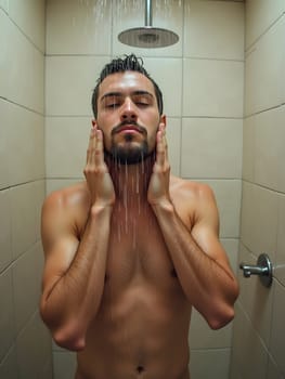 Man washing in the shower