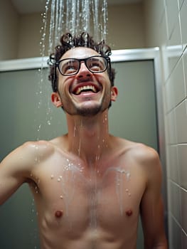 Geek man in the shower