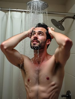 Man washing in the shower