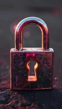 Close-up of antique padlock with illuminated keyhole, symbolizing access to hidden secrets