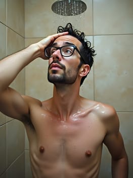 Geek man in the shower