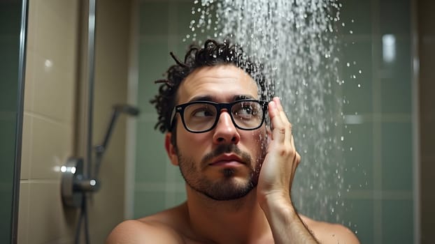 Geek man in the shower