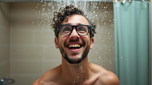 Geek man in the shower