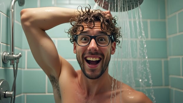 Geek man in the shower