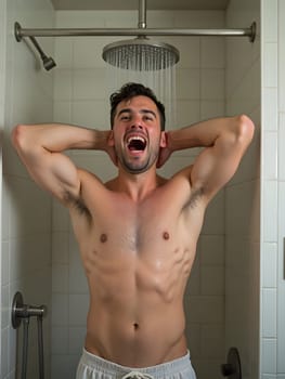 Man washing in the shower
