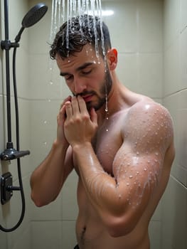 Man washing in the shower