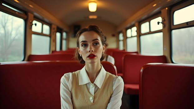 Vintage retro woman in the train