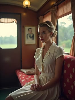 Vintage retro woman in the train