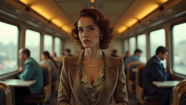 Vintage retro woman in the train