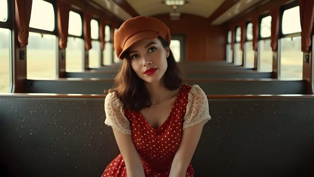 Vintage retro woman in the train