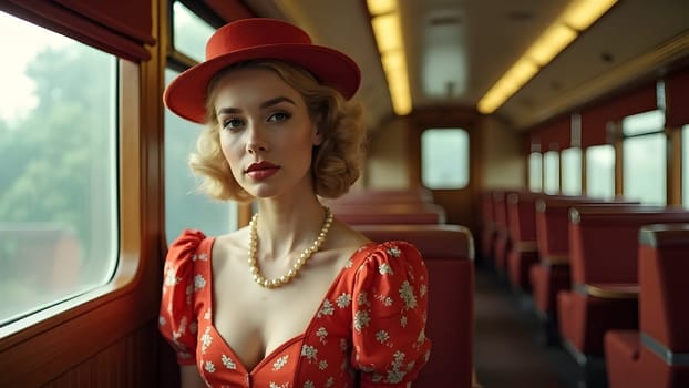 Vintage retro woman in the train