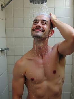 Man washing in the shower