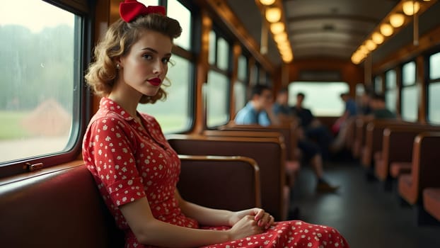 Vintage retro woman in the train