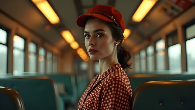 Vintage retro woman in the train