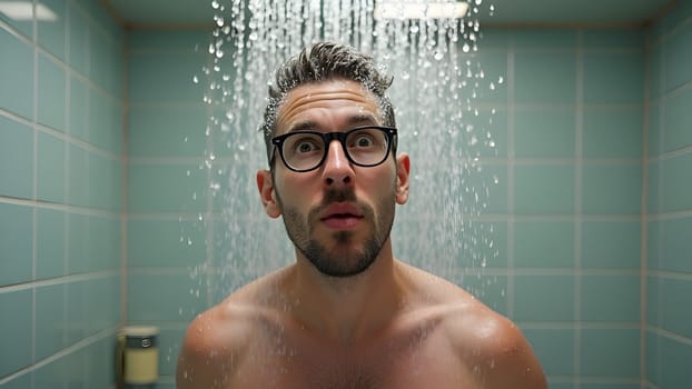 Geek man in the shower