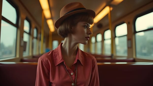 Vintage retro woman in the train