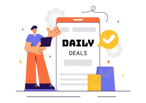 Daily Deals Vector Illustration Showcasing Various Shopping Items with Increasing Discounts to Ideal for Promotions, Sales, and E-Commerce Background