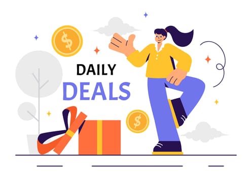 Daily Deals Vector Illustration Showcasing Various Shopping Items with Increasing Discounts to Ideal for Promotions, Sales, and E-Commerce Background