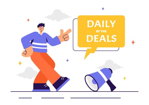 Daily Deals Vector Illustration Showcasing Various Shopping Items with Increasing Discounts to Ideal for Promotions, Sales, and E-Commerce Background