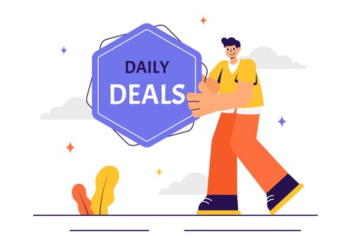 Daily Deals Vector Illustration Showcasing Various Shopping Items with Increasing Discounts to Ideal for Promotions, Sales, and E-Commerce Background