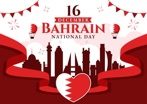 Happy Bahrain National Day Vector Illustration on December 16th, Featuring a Waving Flag in a Patriotic Holiday, in a Flat Style Cartoon Background