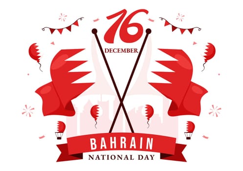 Happy Bahrain National Day Vector Illustration on December 16th, Featuring a Waving Flag in a Patriotic Holiday, in a Flat Style Cartoon Background