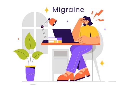 Migraine Vector Illustration of People Suffering from Headaches, Stress, Multitasking, and Migraines in a Healthcare Flat Style Cartoon Background