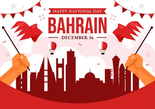 Happy Bahrain National Day Vector Illustration on December 16th, Featuring a Waving Flag in a Patriotic Holiday, in a Flat Style Cartoon Background