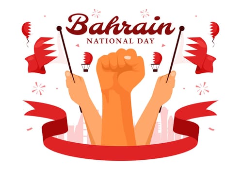 Happy Bahrain National Day Vector Illustration on December 16th, Featuring a Waving Flag in a Patriotic Holiday, in a Flat Style Cartoon Background