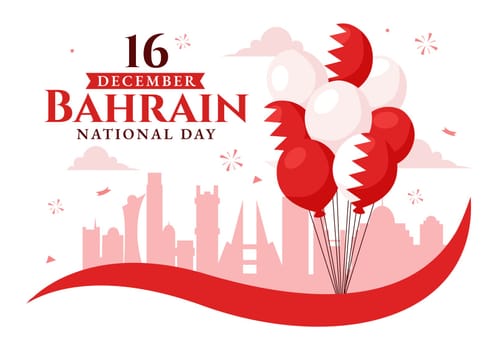 Happy Bahrain National Day Vector Illustration on December 16th, Featuring a Waving Flag in a Patriotic Holiday, in a Flat Style Cartoon Background