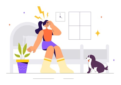 Migraine Vector Illustration of People Suffering from Headaches, Stress, Multitasking, and Migraines in a Healthcare Flat Style Cartoon Background