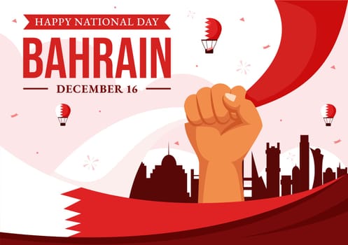 Happy Bahrain National Day Vector Illustration on December 16th, Featuring a Waving Flag in a Patriotic Holiday, in a Flat Style Cartoon Background
