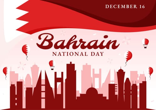 Happy Bahrain National Day Vector Illustration on December 16th, Featuring a Waving Flag in a Patriotic Holiday, in a Flat Style Cartoon Background