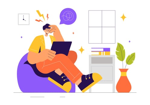 Migraine Vector Illustration of People Suffering from Headaches, Stress, Multitasking, and Migraines in a Healthcare Flat Style Cartoon Background